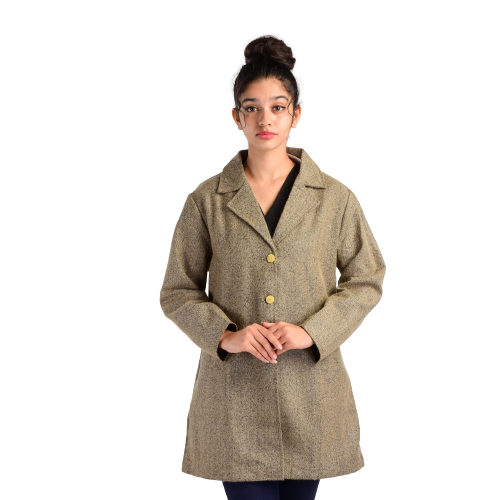 Handloom Woolen Herringbone Long Coat - 40