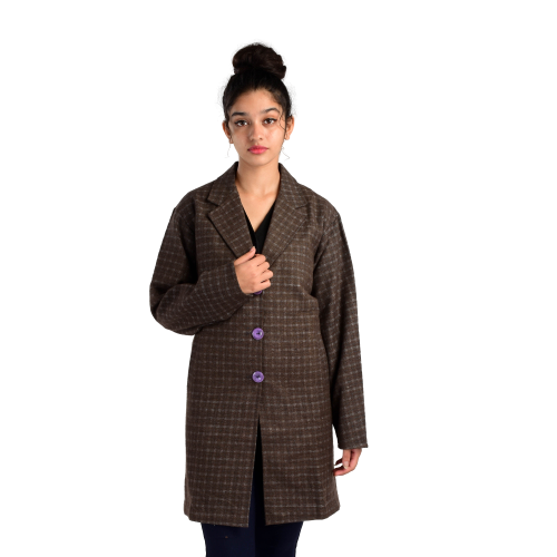 Handloom Woolen Checks Long Coat