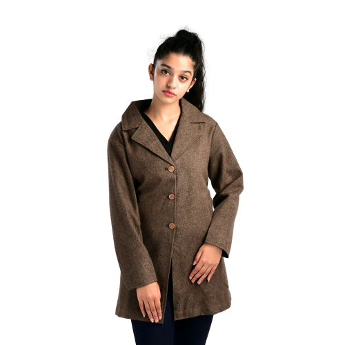 Handloom Woolen Twill Weave Long Coat - 38