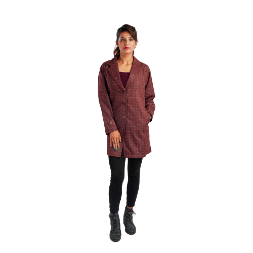Handloom Pure Wool Checks Long Coat
