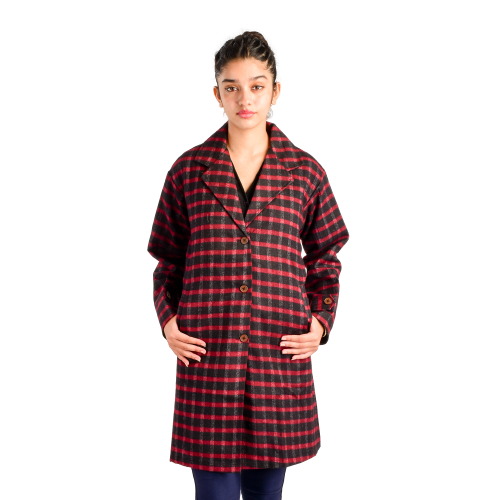 Handloom Pure Wool Checks Long Coat
