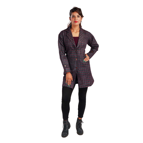 Handloom Pure Wool Checks Long Coat
