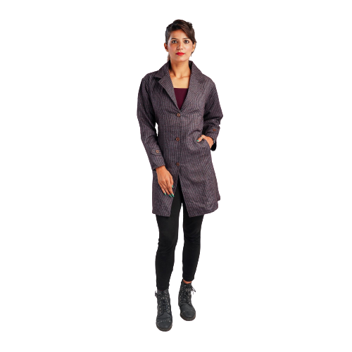 Handloom Pure Wool Checks Long Coat