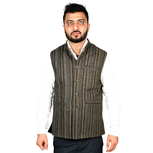Handloom Woolen Stripe Waist Coat