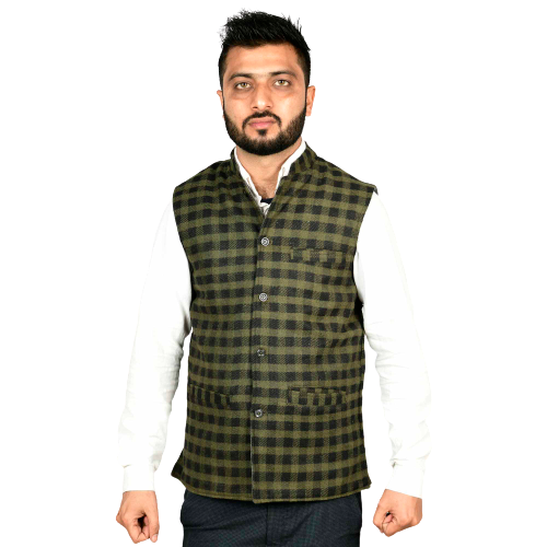 Handloom Woolen Checks Waist Coat
