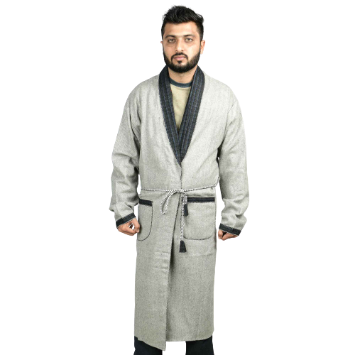 Handloom Woolen Strip Gown Standard Size Gray
