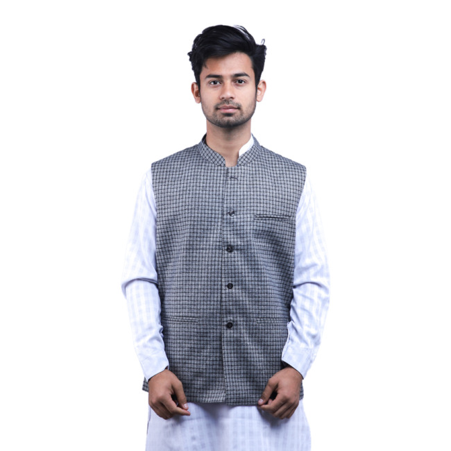 Black Check Waist Coat