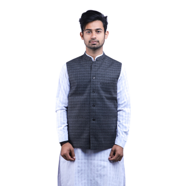 Woolen Plain Black Waist Coat