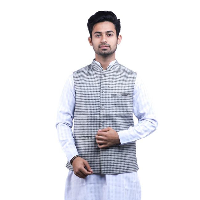 Woolen Check Black Waist Coat