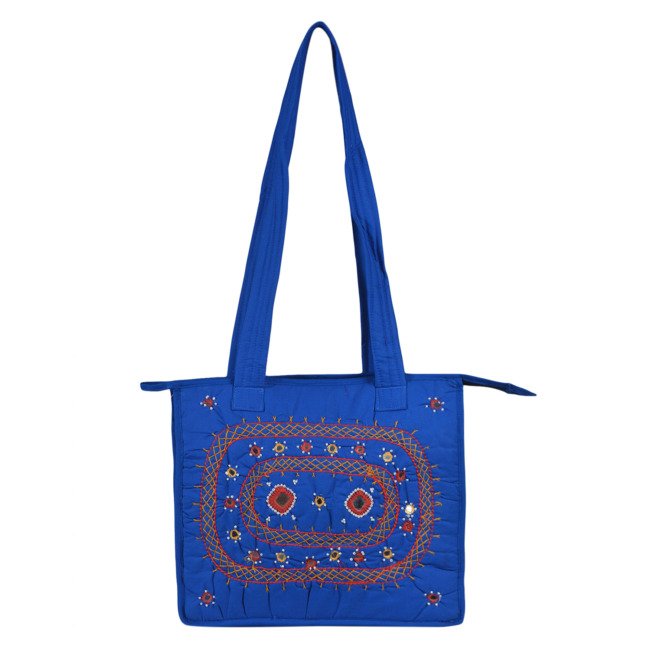 Tribes India Handicraft Handmade Banjara Bag 12X10 Inch Blue Color