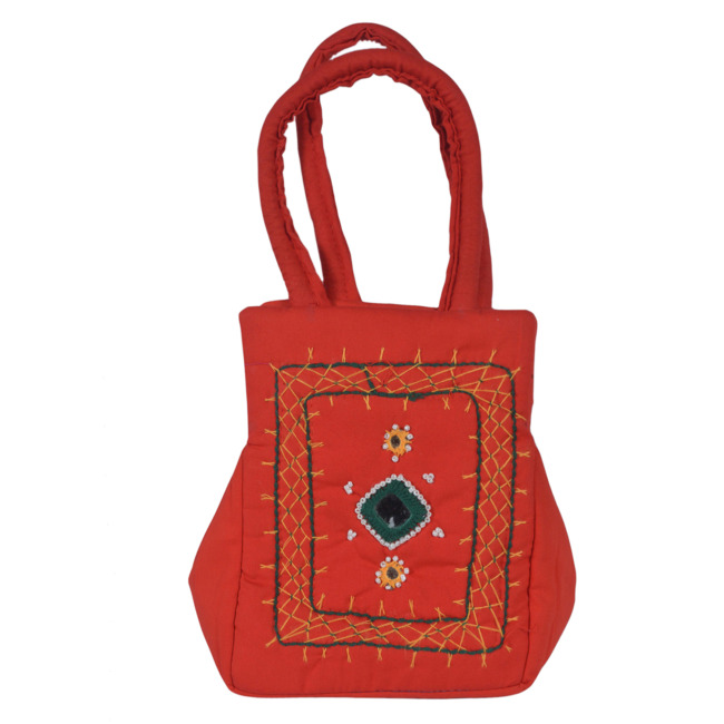 Tribes India Handmade Banjara Cell Cover Handbag Standard Size Light Red Color