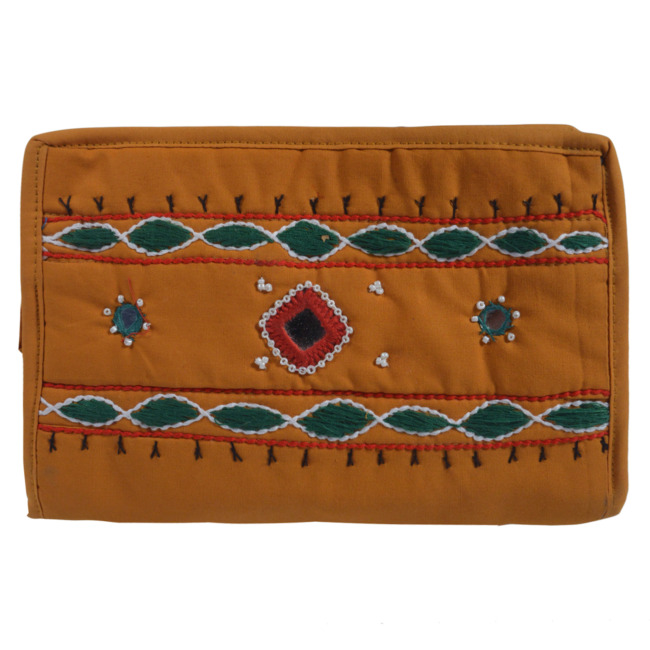 Tribes India Banjara Handmade Purse With Mobile Case Handbags for Women Golden Yellow Color