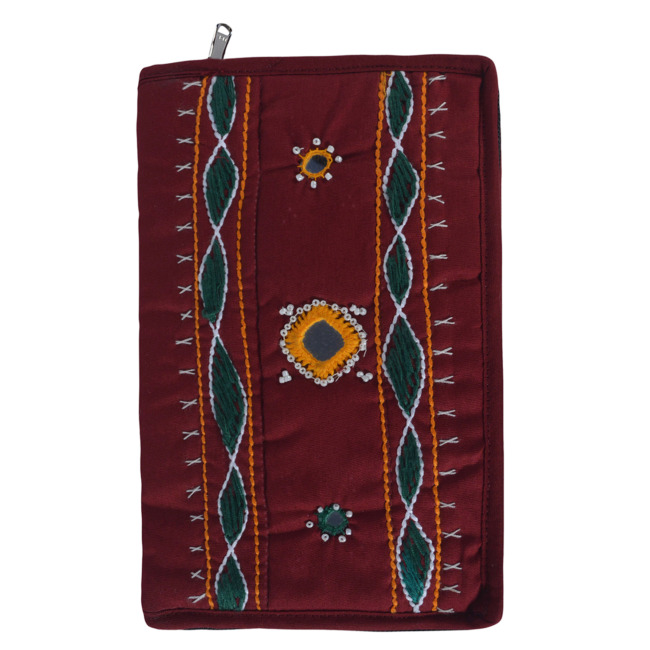 Tribes India Banjara Handmade Purse With Mobile Case Maroon Color