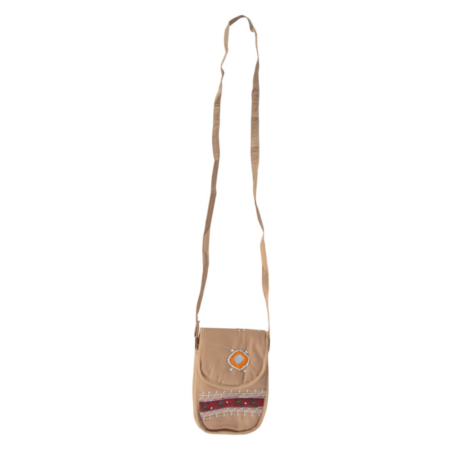 Tribes India Handcrafts Banjara Handmade Mobile Cover Cum Handbag Beige Color