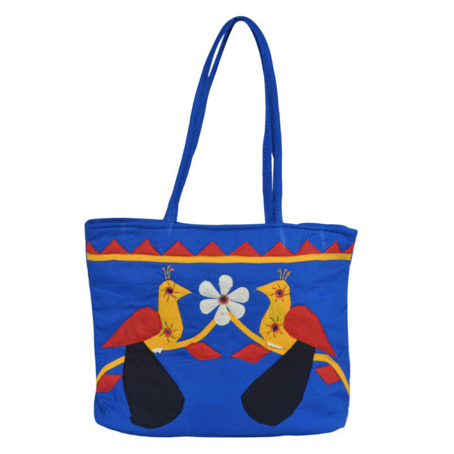 Tribes India Handmade Peacock Design Banjara Handbag for Women Blue Color