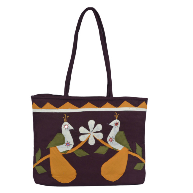 Tribes India Handmade Peacock Design Banjara Handbag for Women Brown Color