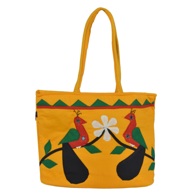 Tribes India Handmade Peacock Design Banjara Handbag for Women Yellow Color