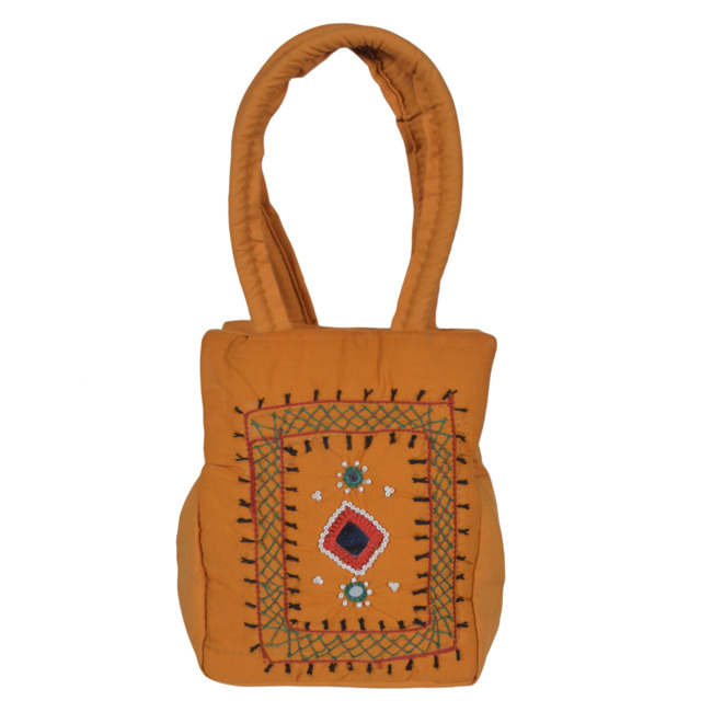 Tribes India Banjara Handmade Cell Cover Handbag Standard Size Golden Yellow Color