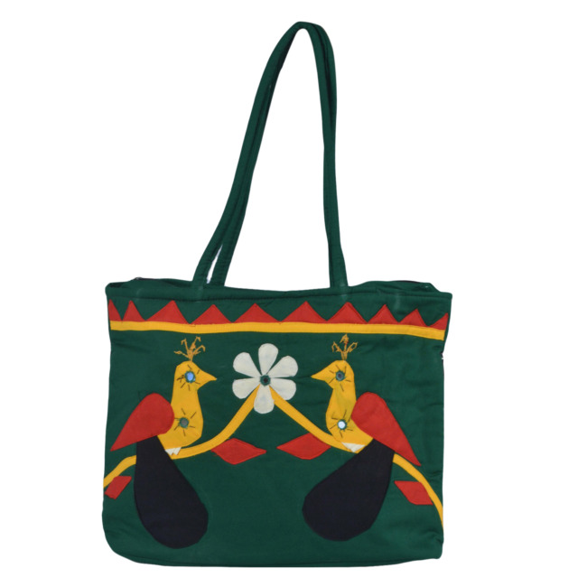 Tribes India Handmade Peacock Design Handbag for Women Green Color