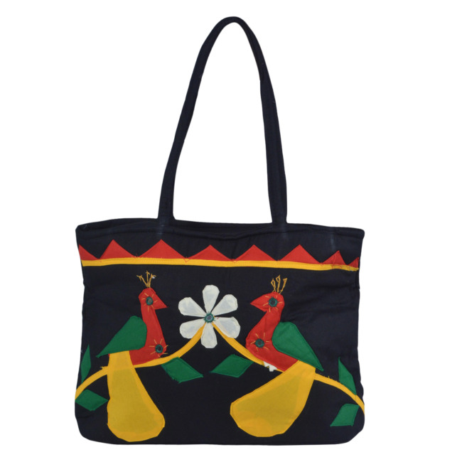 Tribes India Handmade Peacock Design Handbag for Women Black Color