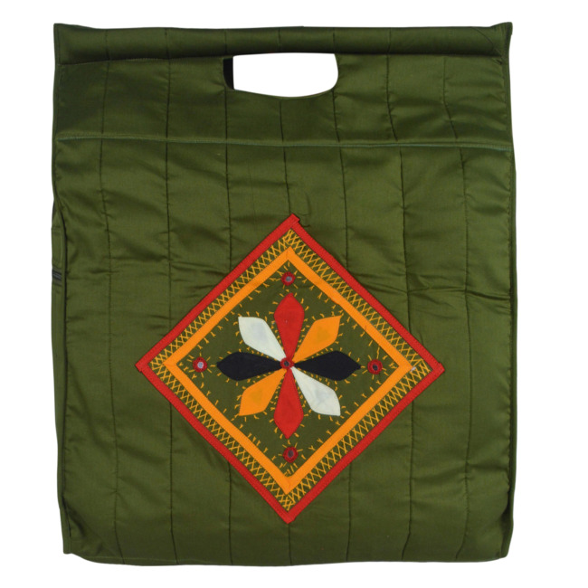 Tribes India Handmade Banjara Reusable Shopping/Grocery Bag Green Color