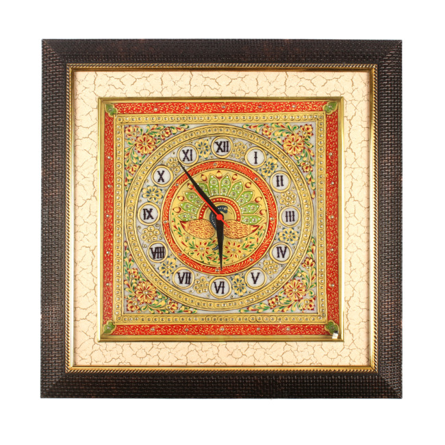 Handmade Marble Meenakari Wall Clock With LED Backlight