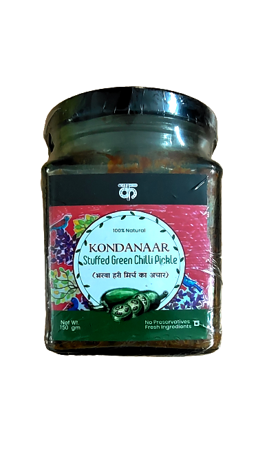 Kondanaar Staffed Green Chili Pickle 150 Gram