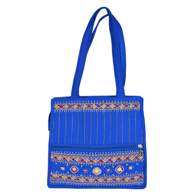 Tribes India Banjara Embroidery Shoulder Bag | Tote Bag | Thread & Beads Handmade Mirror Work | Blue Color
