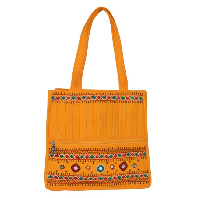 Tribes India Banjara Embroidery Shoulder Bag | Tote Bag | Thread & Beads Handmade Mirror Work | Yellow Color
