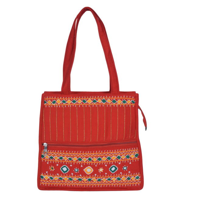 Tribes India Banjara Embroidery Shoulder Bag | Tote Bag | Thread & Beads Handmade Mirror Work | Red Color