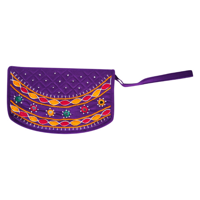 Tribes India Banjara Handmade Purse with Mobile Wallet Space Violet Colour