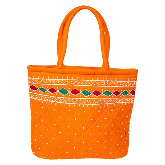 Tribes India Handmade Banjara Batik Desing Bag Saffron color