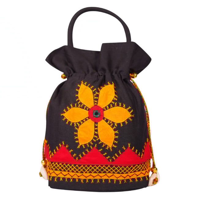 Tribes India Handmade Banjara Flower Pouch Black color (Copy)