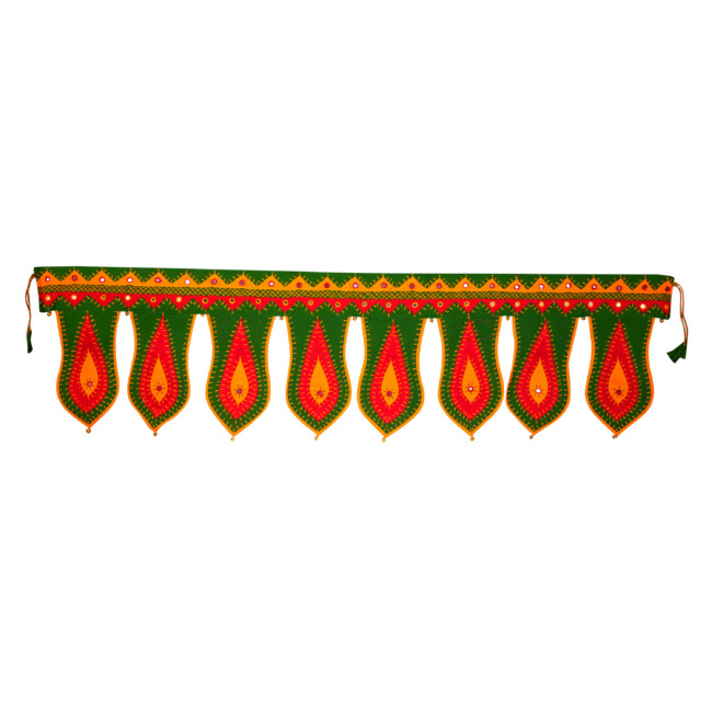 Tribes India Traditional Handmade Banjara Toran Gungroo Green & Red Color