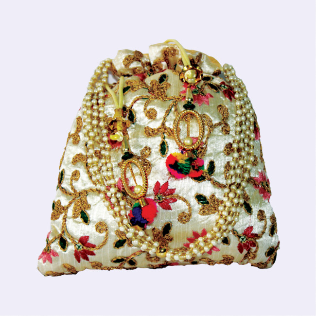 Handmade Jardoshi Potli with elegant pearls : G&A (GJ) (PVTG)