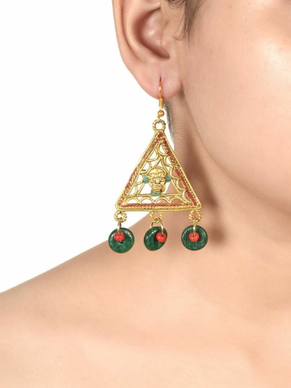 Empress Handcrafted Tribal Dhokra Earrings Maroon (Minketan)