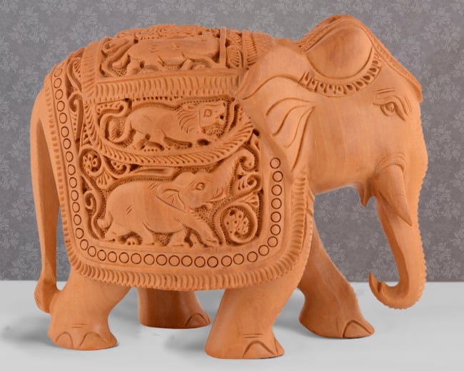 Hand Carved Wooden Elephant 6 Inch