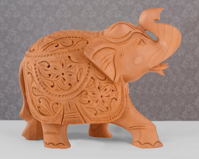 Hand Carved Wooden Trunk Up Elephant 6 Inch