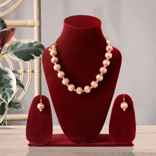 Multicolor Meenakari Beaded Necklace Set With Earrings
