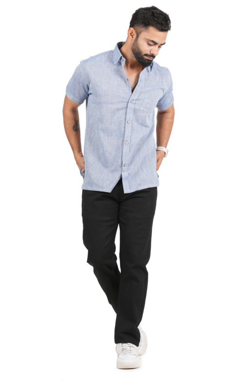 Tribes India Men's Cotton Shirt – Solid Blue