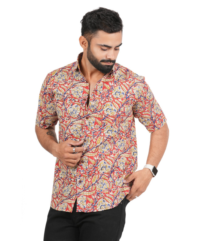 Bagru Hand Block Printed Floral Cotton Shirt - Multicolor