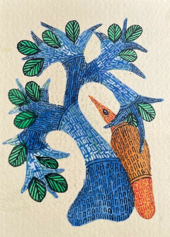Tribes India PAINTING CARD GOND PAPER 5X3.5 MULTI : DINE