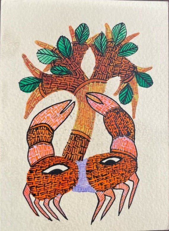 PAINTING CARD GOND PAPER 5X3.5 MULTI : DINE