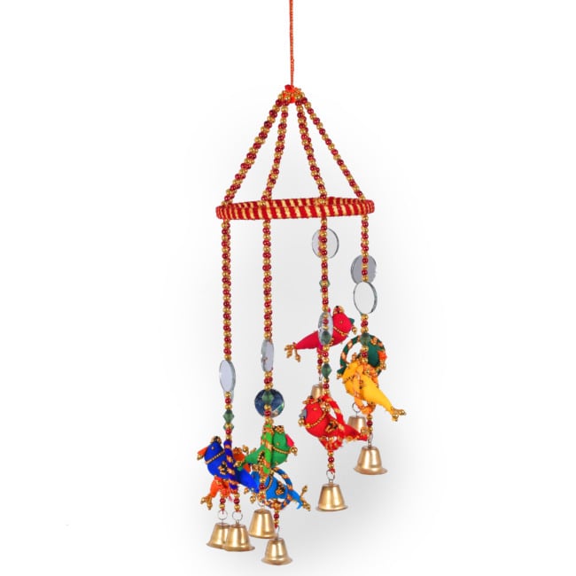 Handmade Hanging 8 Parrot with Zoomer Golden Moti (PVTG)