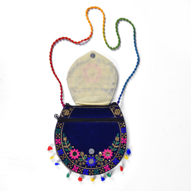 Flap Bag for Women, embellished with Embroidery and a Round Four Mirror (PVTG).