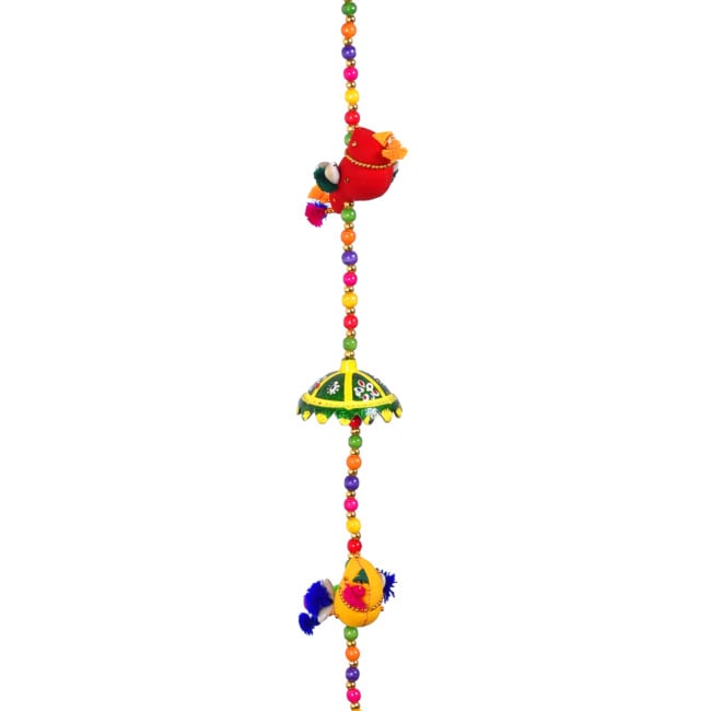 Handmade Hanging 3 Parrot and 3 Topli with Wooden Pearl (Moti) (PVTG)