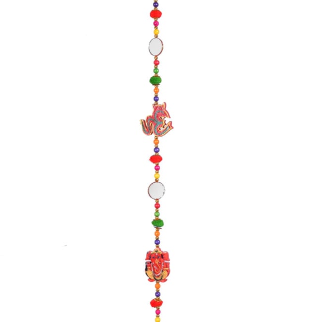 Handmade Hanging 2 Om with 2 Ganesh Mirror Line (PVTG)