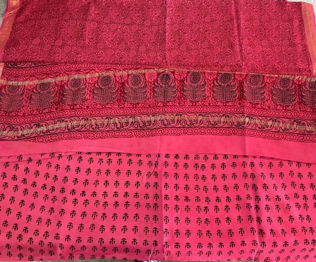 Handwoven Mehroon Cotton Silk Mix Maheshwari Bagh Print Suit Material