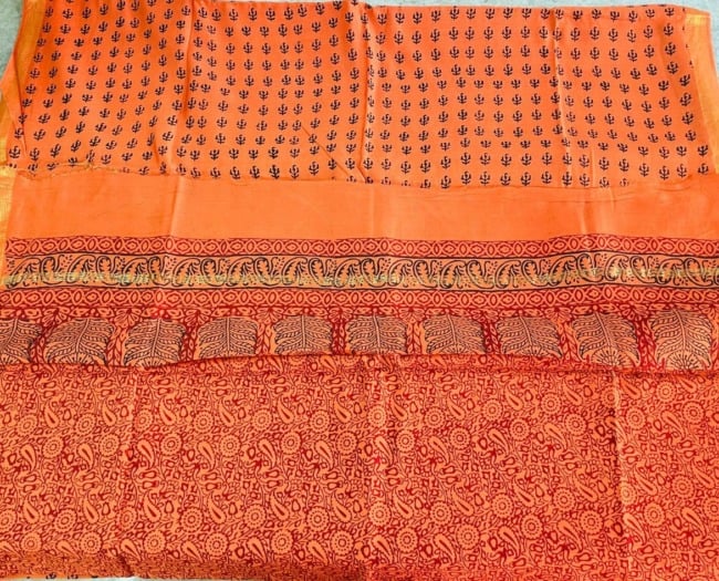 Handwoven Orange Cotton Silk Mix Maheshwari Bagh Print Suit Material
