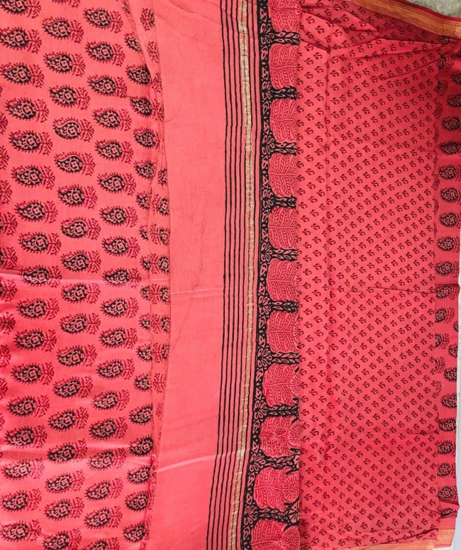Handwoven Mehroon Cotton Silk Mix Maheshwari Bagh Print Suit Material